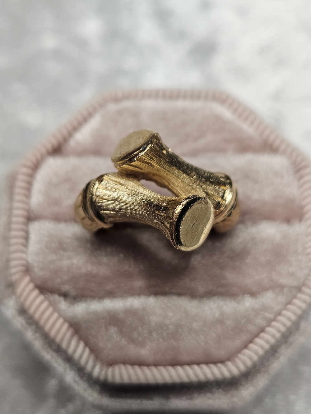 Gold Tone Bamboo Ring Vintage Avon Size 2 1/2- 5 With The Adjuster